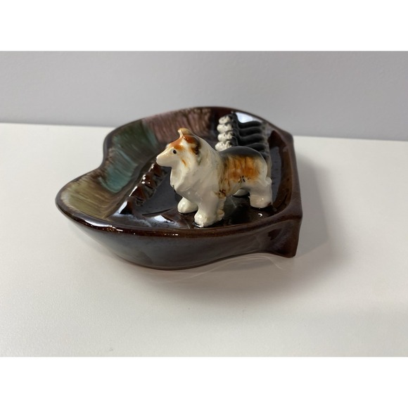 Vintage Royal Sealy Japan Border Collie & Puppies Ashtray Glazed Ceramic - Picture 5 of 10